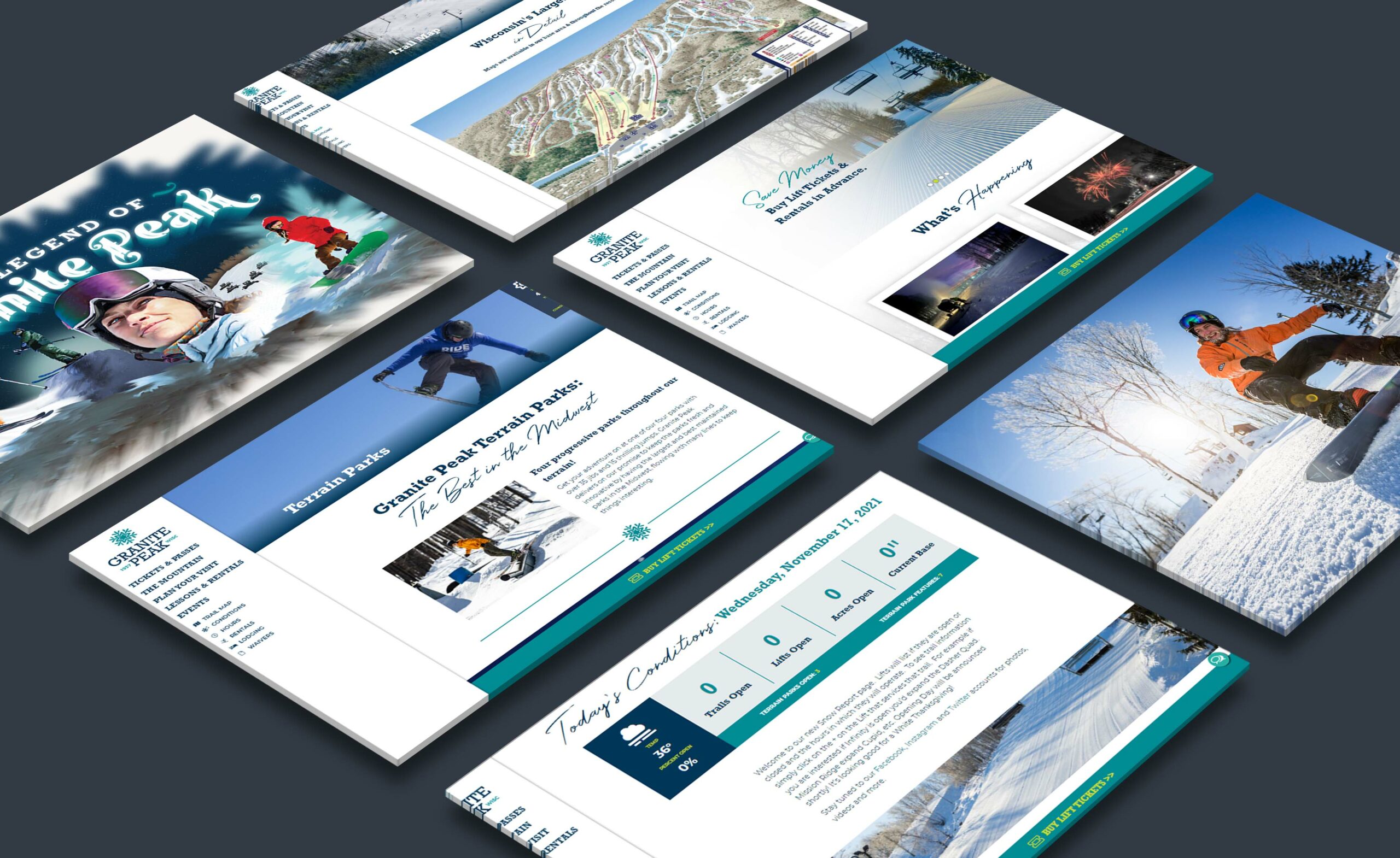 Ski Resort WordPress Website Development Mockups for Granite Peak