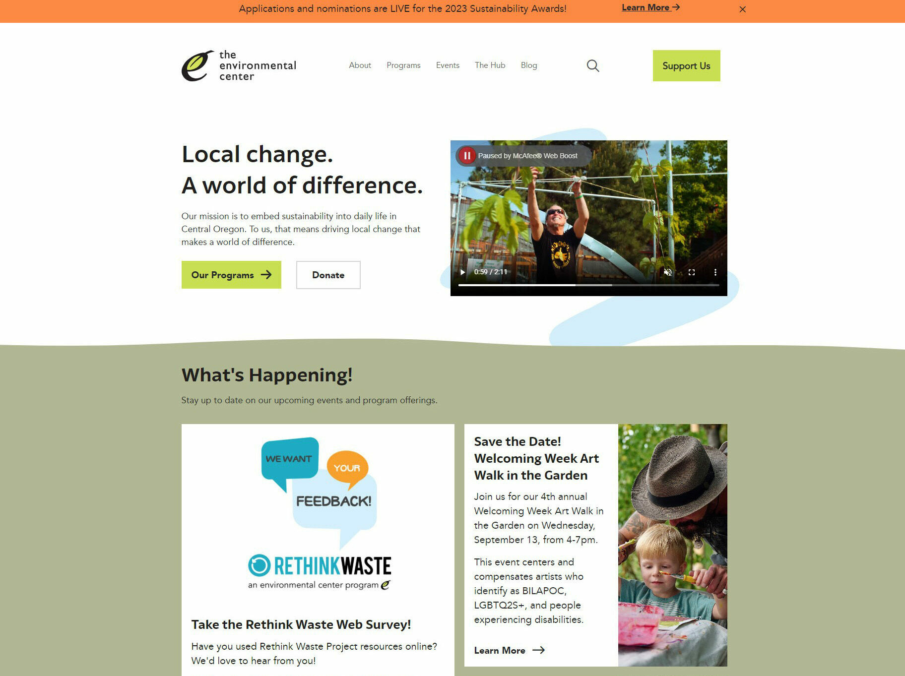 Screenshot of The Environmental Center's homepage.