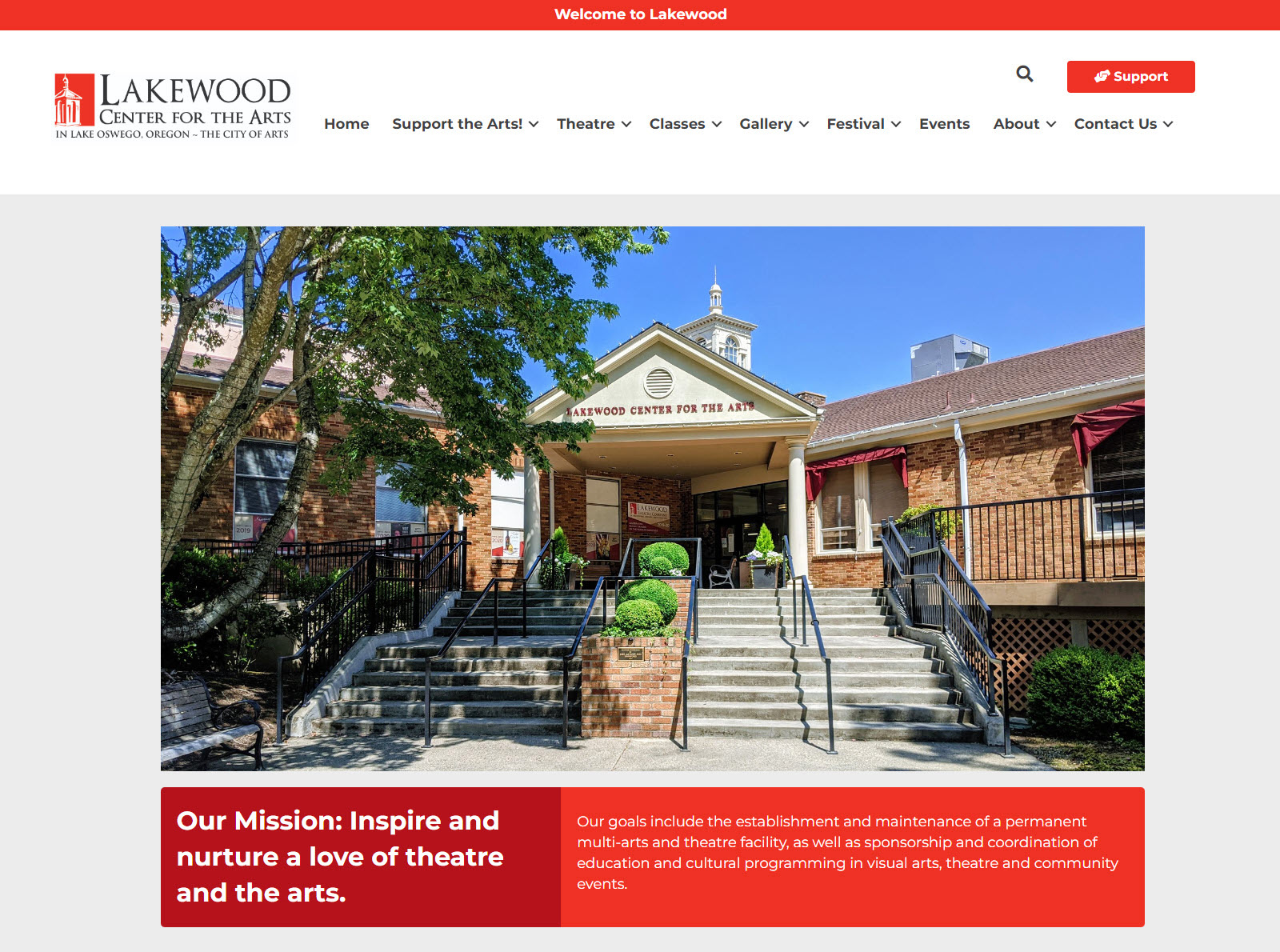 Homepage of the Lakewood Theatre website.