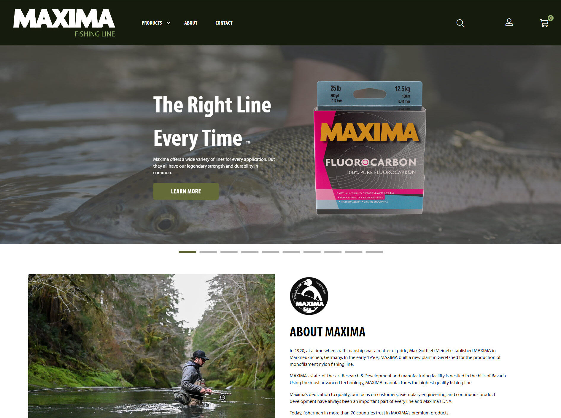 Screenshot of Maxima Fishing Line's website.