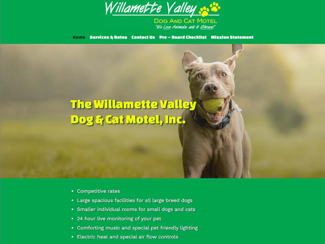 Willamette Valley Dog & Cat Motel Website Thumbnail